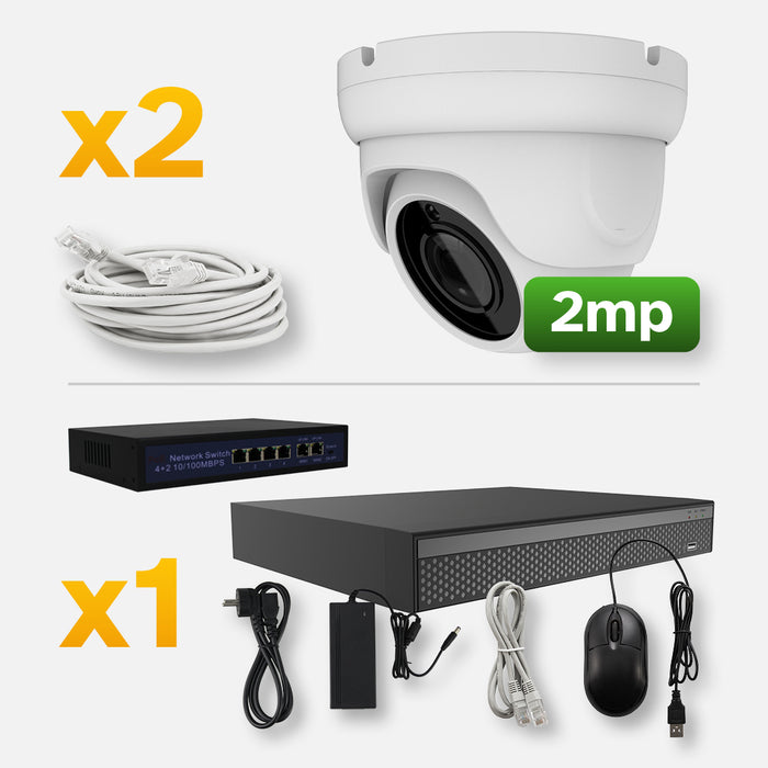 Övervaknings system POE 2 MP, 2-16 dome kameror, 1-2 switchar