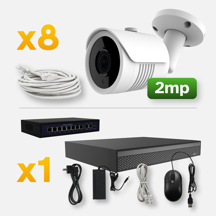 Övervaknings system POE 2 MP, 2-16 kameror, 1-2 switchar