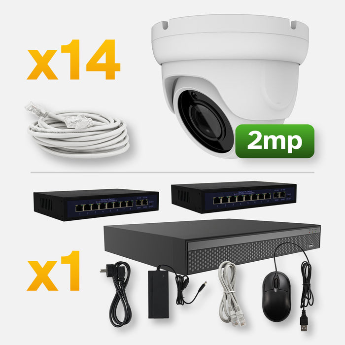 Övervaknings system POE 2 MP, 2-16 dome kameror, 1-2 switchar