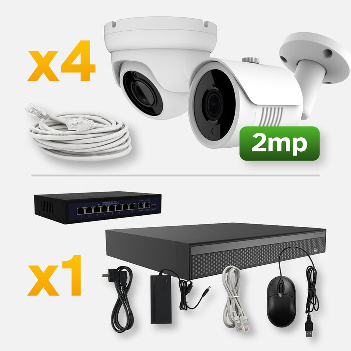 Övervaknings system POE 2 MP, 1-16 dome & bullet kameror, 1-2 switchar