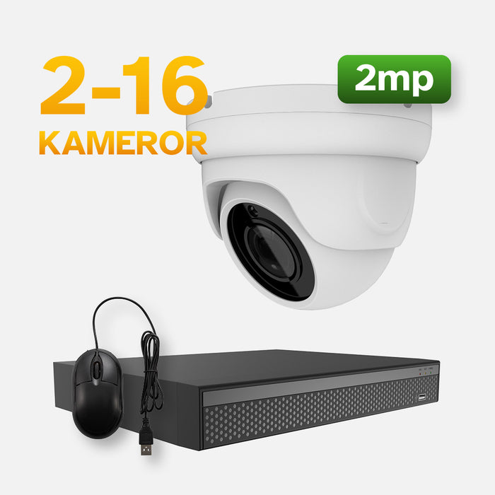 Övervaknings system POE 2 MP, 2-16 dome kameror, 1-2 switchar